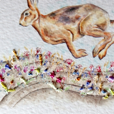 Embroidered Spring Hare - Mini Print