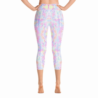 White Disco Dot High Waist Capri Leggings