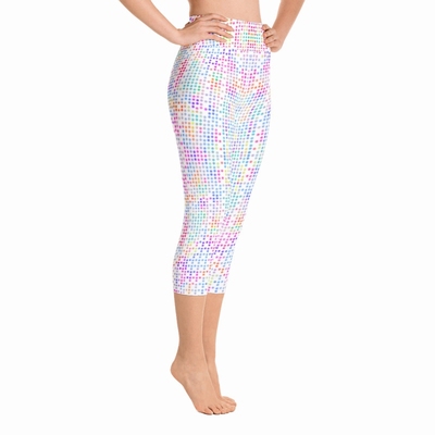 White Disco Dot High Waist Capri Leggings