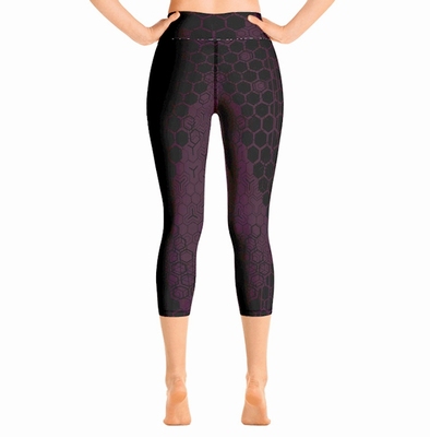 Geo High Waist Capri Leggings - Burgundy