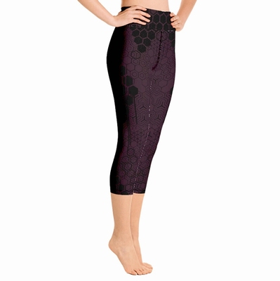 Geo High Waist Capri Leggings - Burgundy