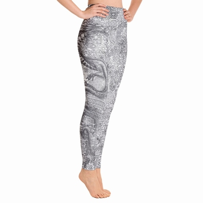 Dragon High Waist Leggings - Grey on White