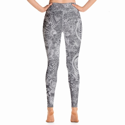 Dragon High Waist Leggings - White on Grey