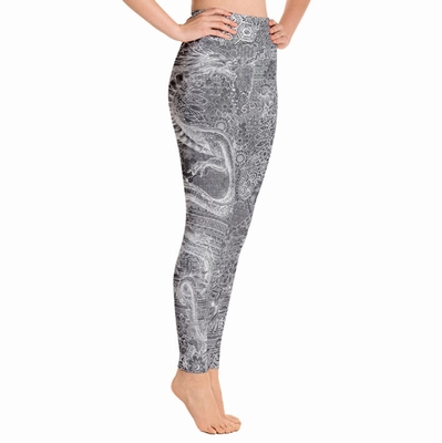 Dragon High Waist Leggings - White on Grey