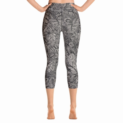 Tiger High Waist Capri Leggings - Charcoal