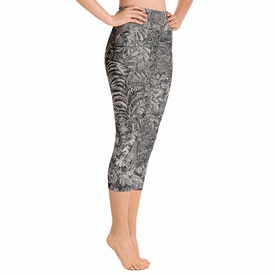 Tiger High Waist Capri Leggings - Charcoal